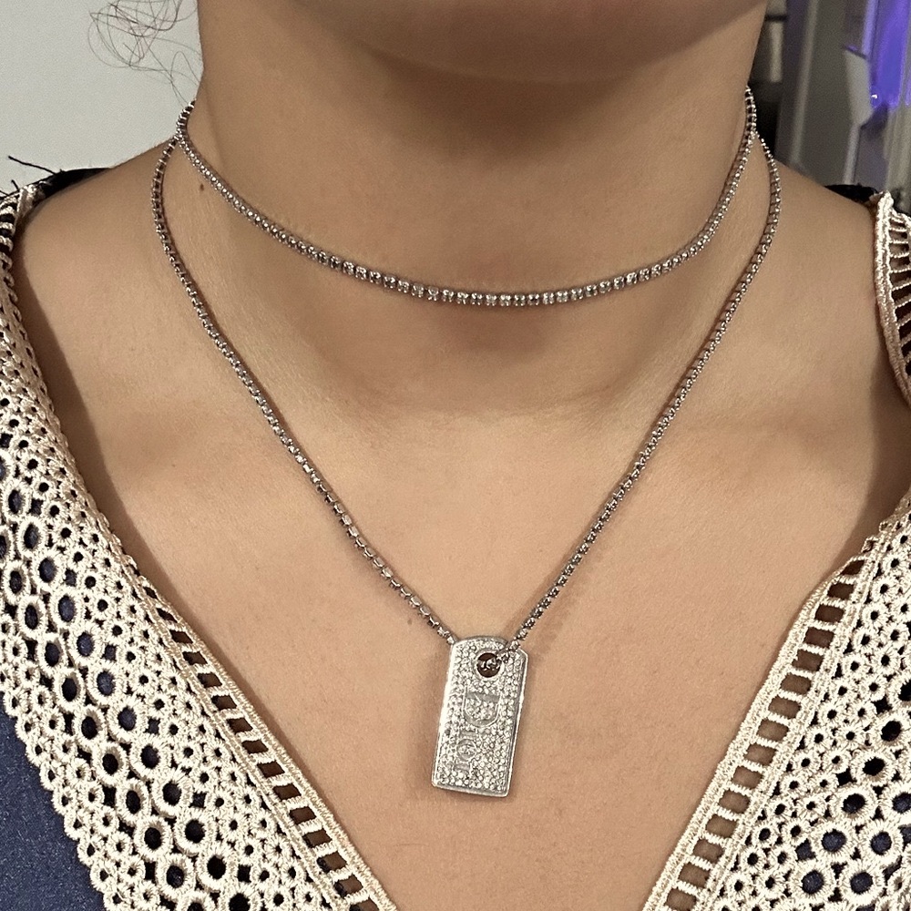 Dior Double Layer Silver Diamond Studs Necklace - image 1